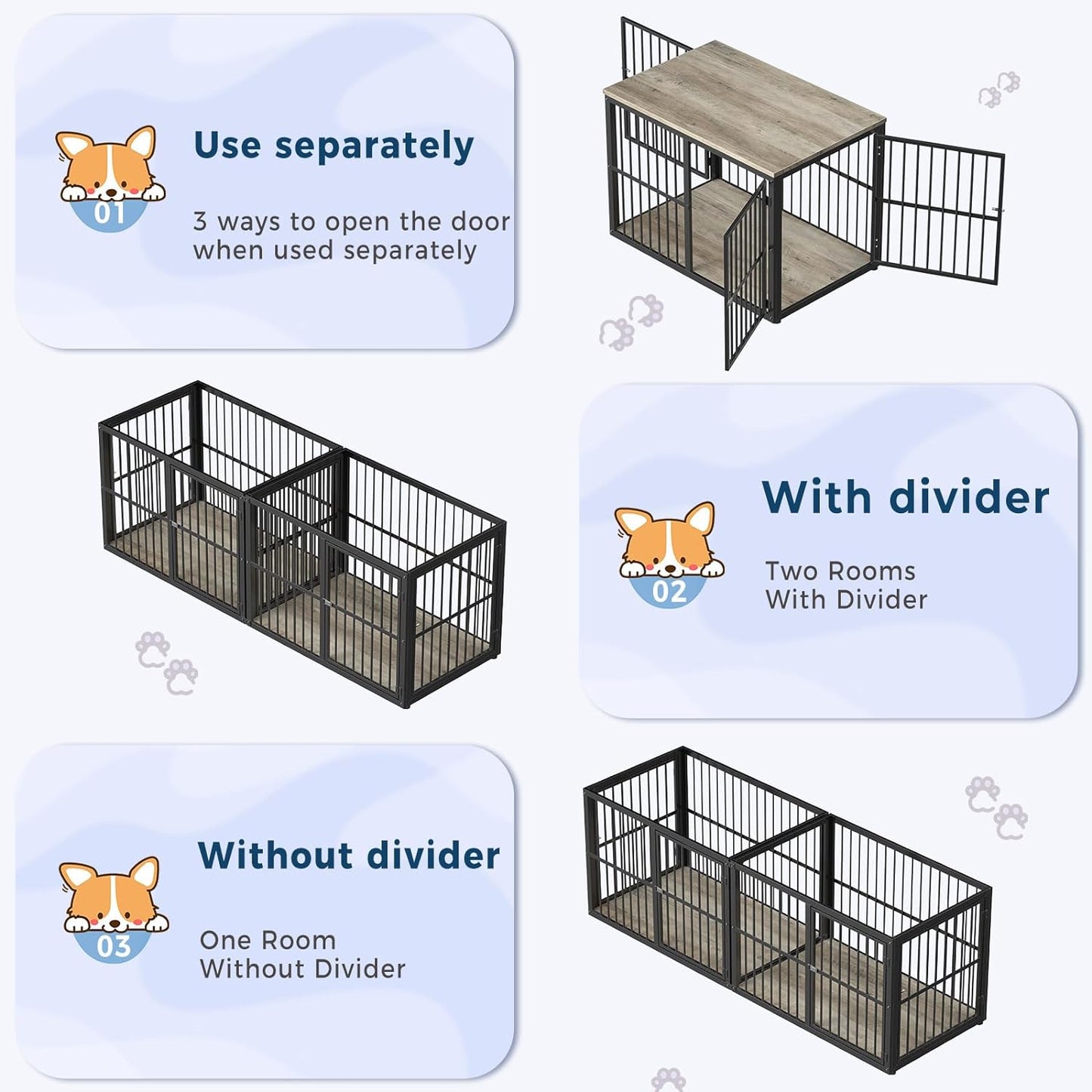 74.2" Lili Double Dog Crate Furniture For 2 Dogs