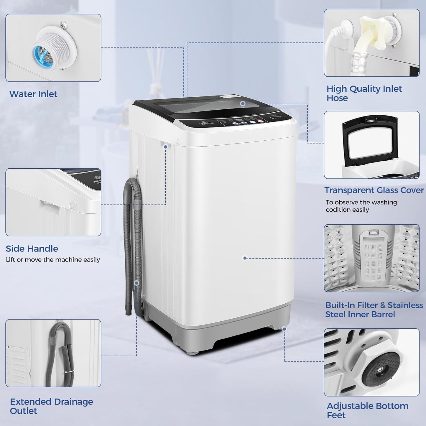 17.8lbs Portable Apartment Ventless Washer & Dryer Combo (Glass)