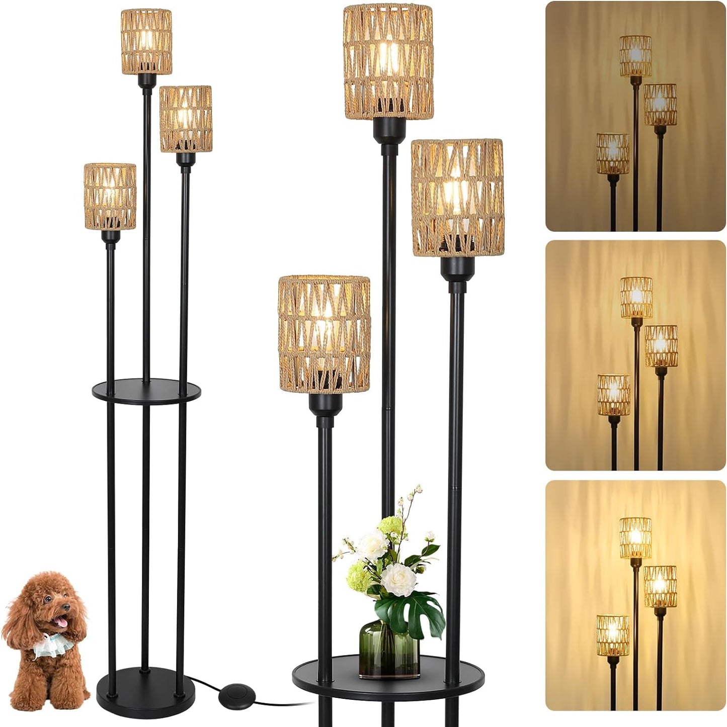 Farmhouse Rattan Living Room Floor Lamp
