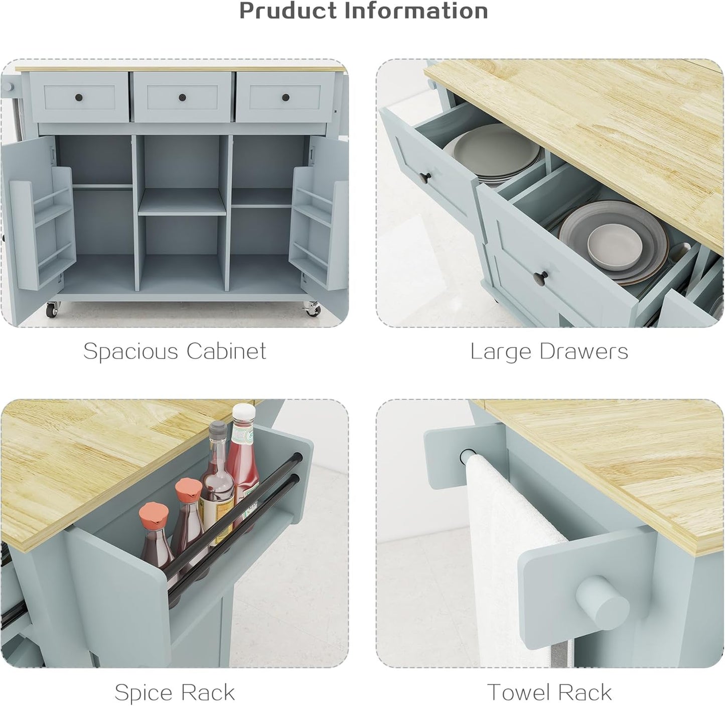 Moore Rolling Drop Leaf Kitchen Island Cart