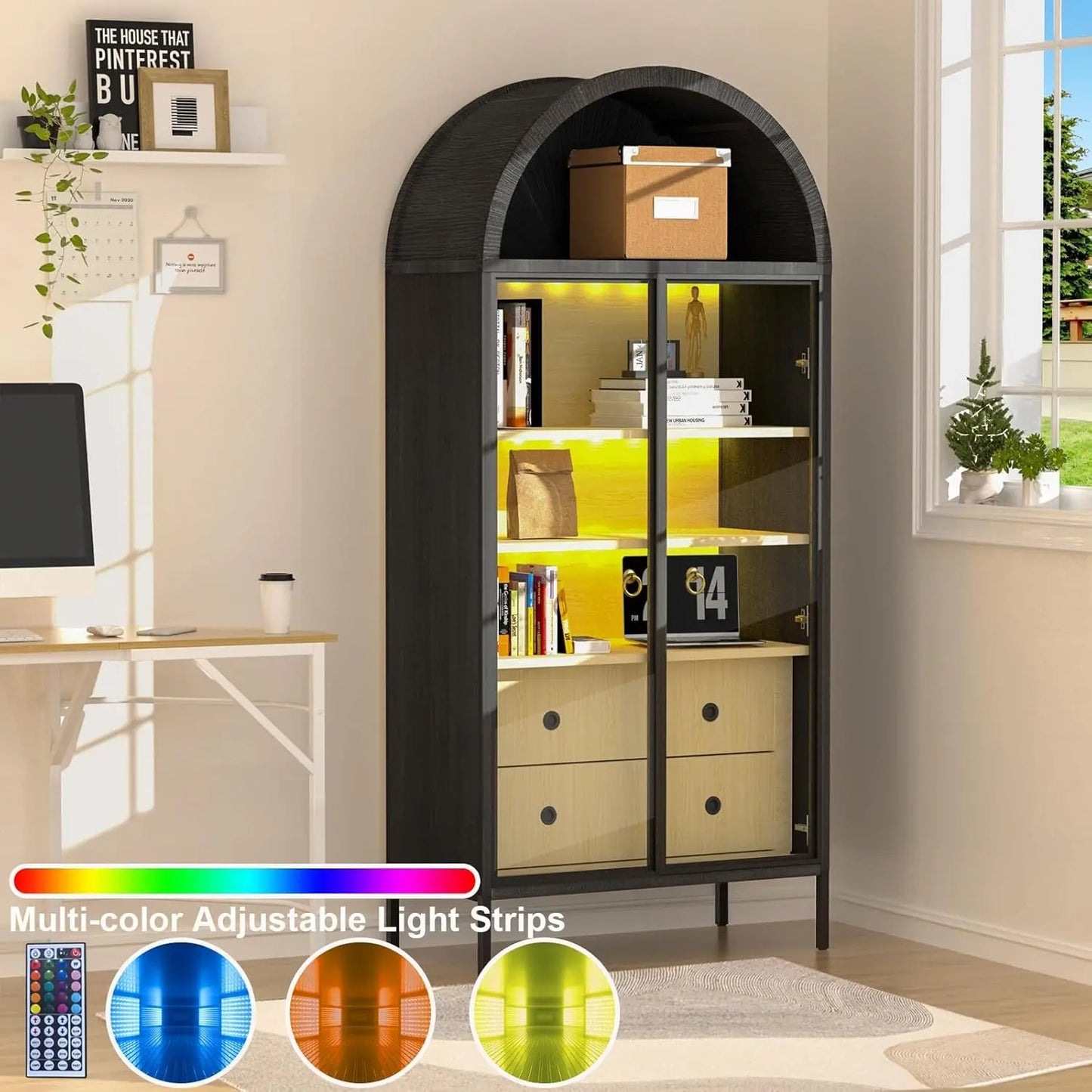 Lea Black Arched Storage Display Cabinet Canva Home