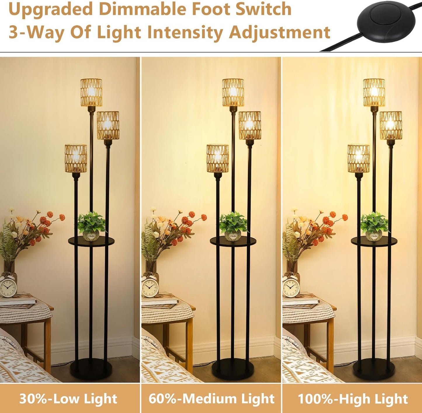 Farmhouse Rattan Living Room Floor Lamp