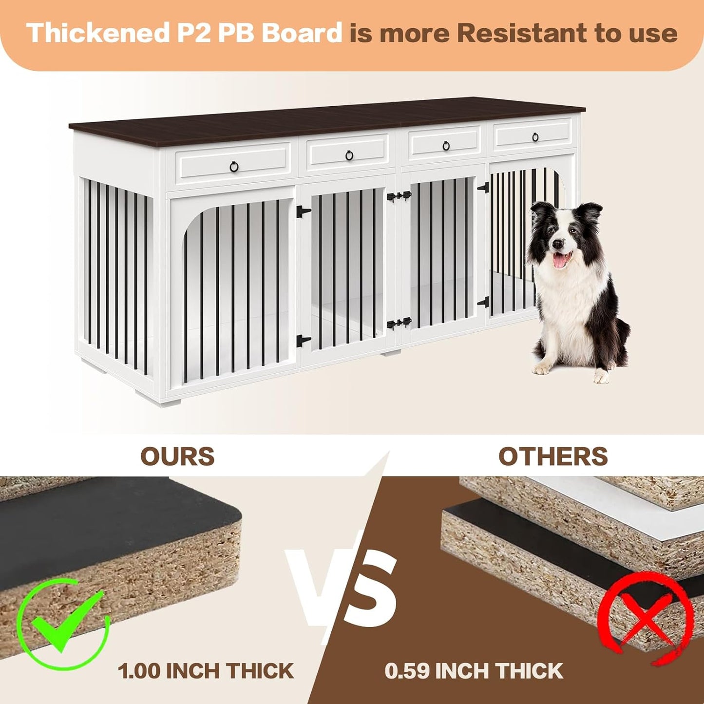 86.6" Elle Double Dog Crate Furniture For 2 Dogs