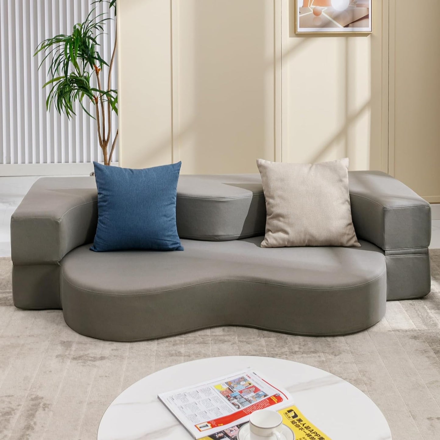 Modern Curve Queen Convertible Futon Sofa Bed