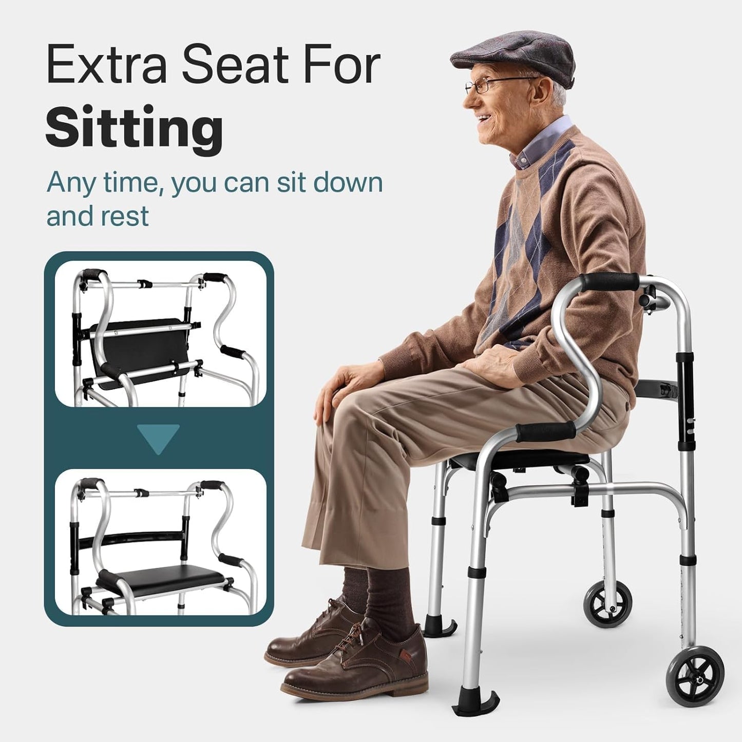 Senior Lightweight Mobility Walker With Seat (Dual Handle)