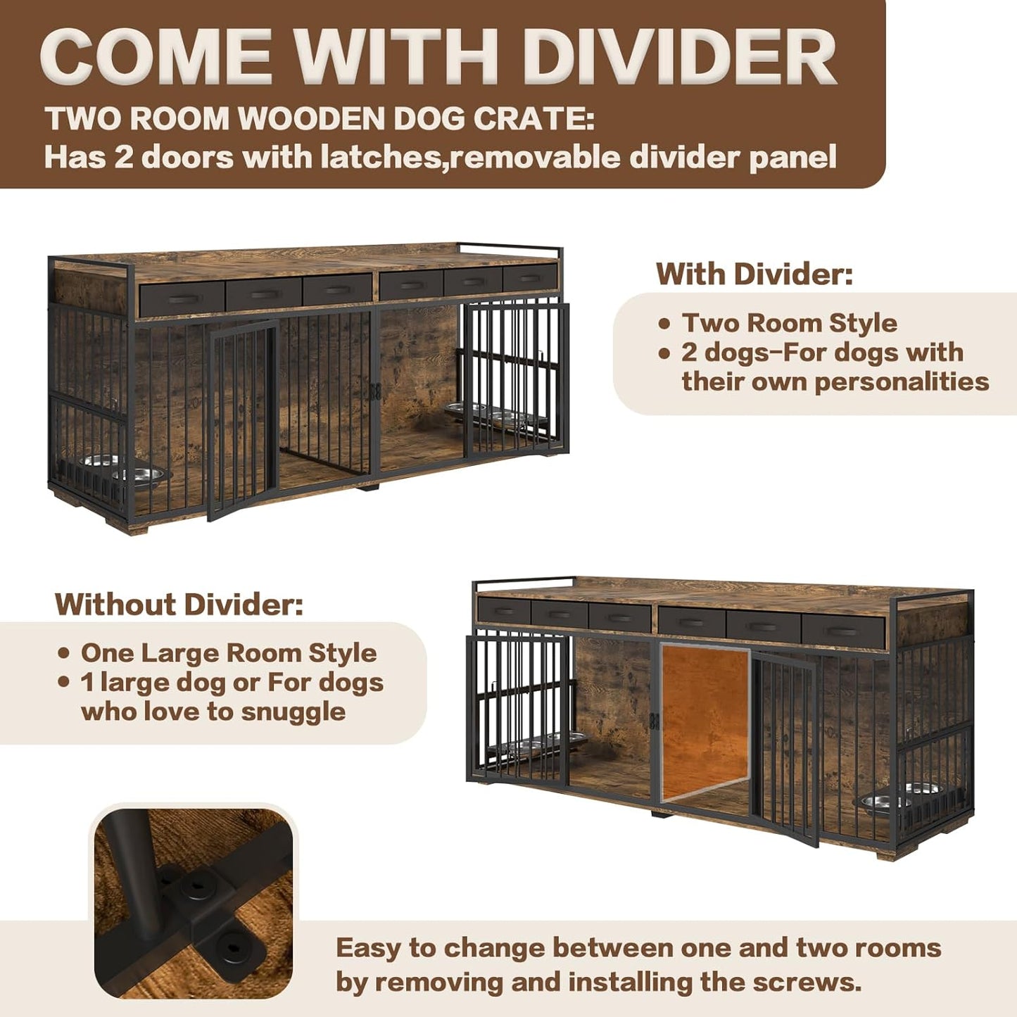 86.6" Ross Double Dog Crate Furniture For 2 Dogs