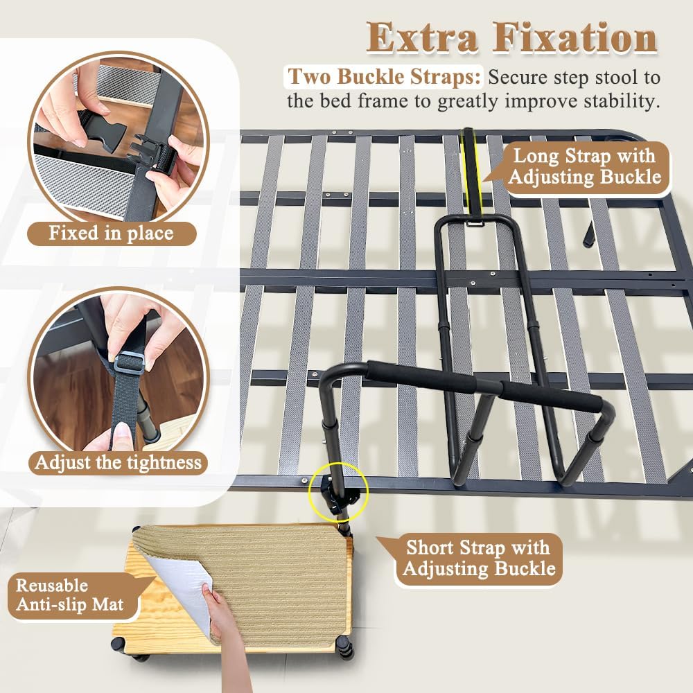 21.5" Elderly Bedside Step Stool With Bed Rail