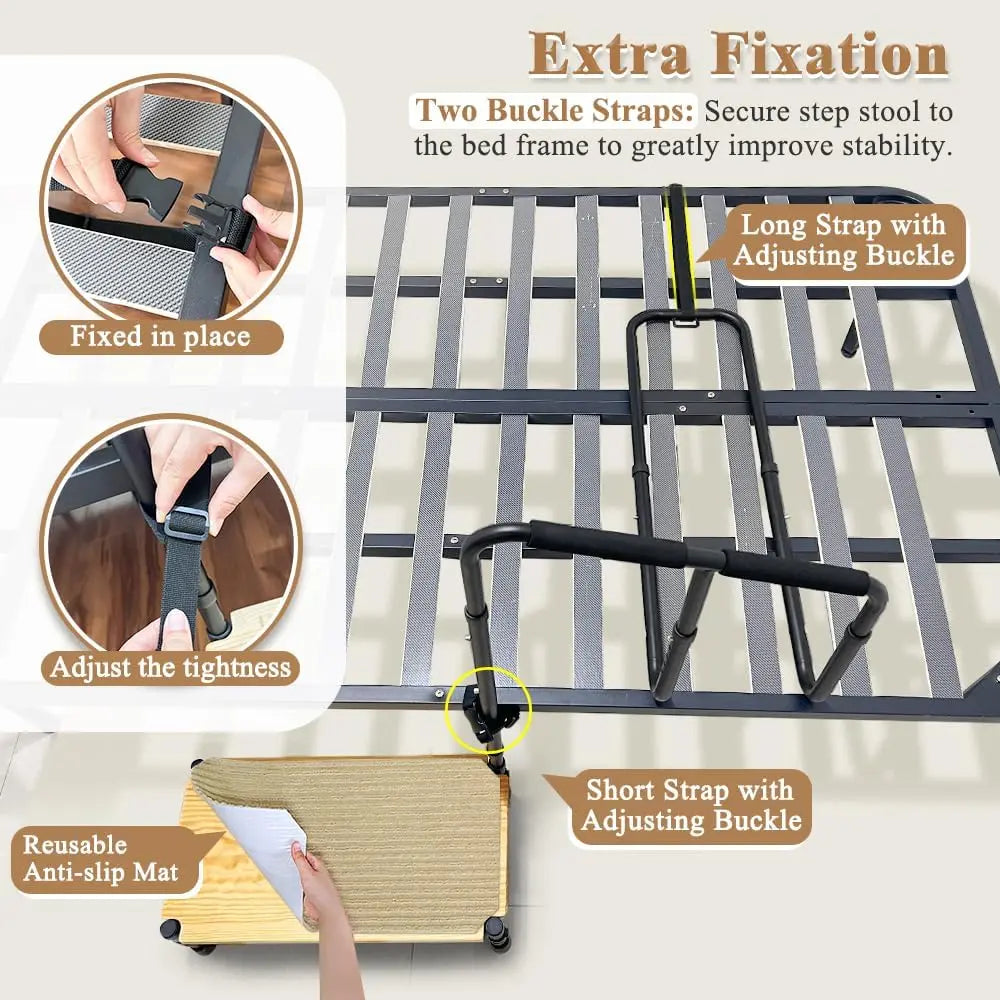 21.5" Elderly Bedside Step Stool With Bed Rail Canva Home