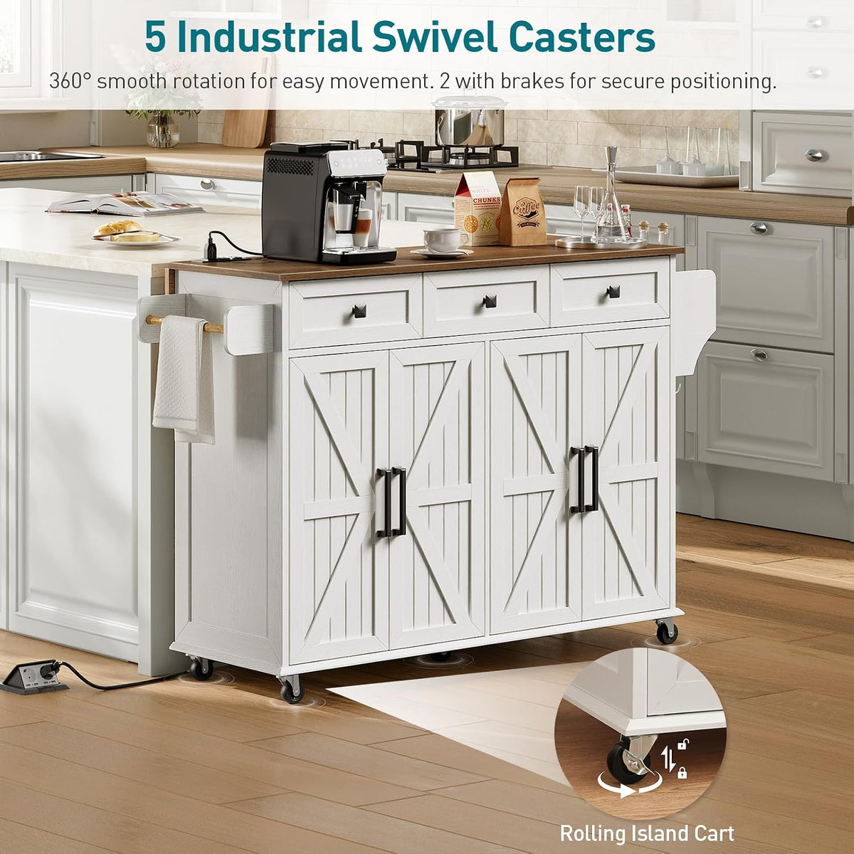 Nolan Rolling Kitchen Island with Drop Leaf & Power Outlet