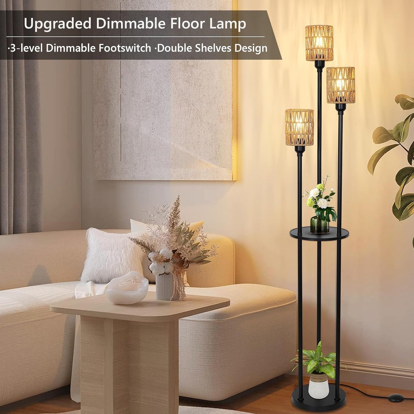 Farmhouse Rattan Living Room Floor Lamp