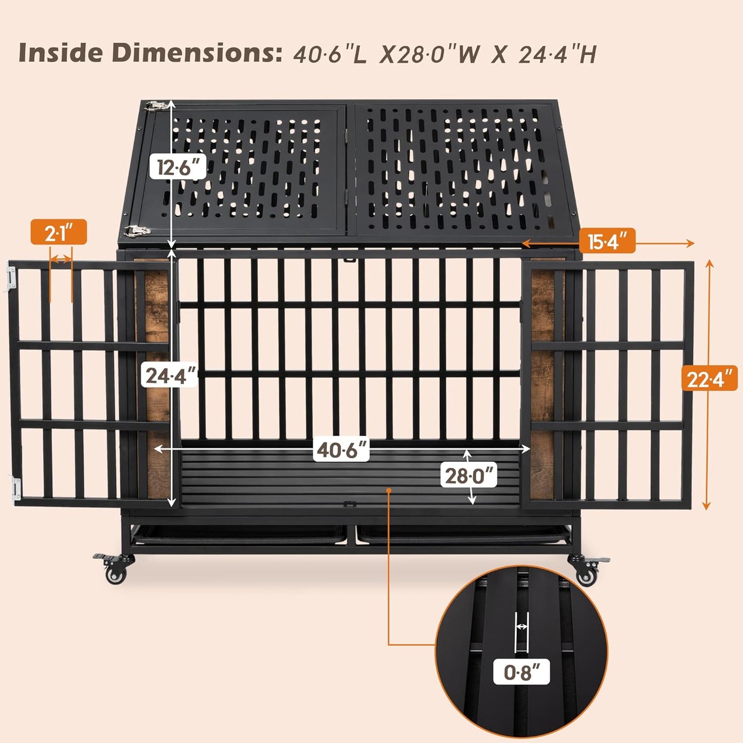 42.1" Lexi Indestructible Heavy Duty Dog Crate