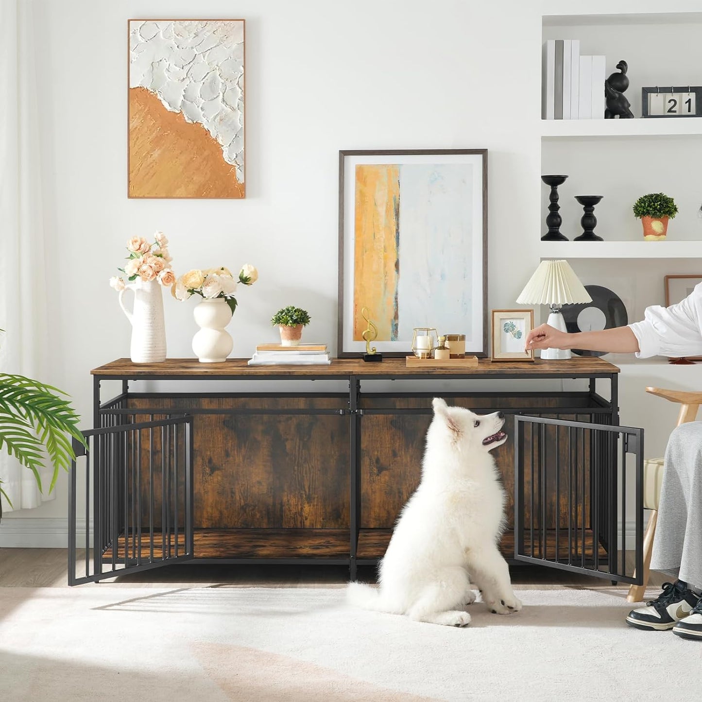 62.9" Scott Double Dog Crate Furniture For 2 Dogs