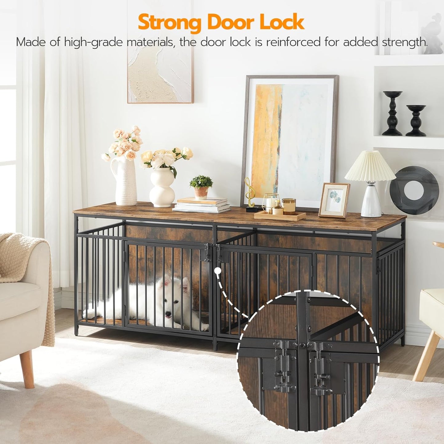 62.9" Scott Double Dog Crate Furniture For 2 Dogs