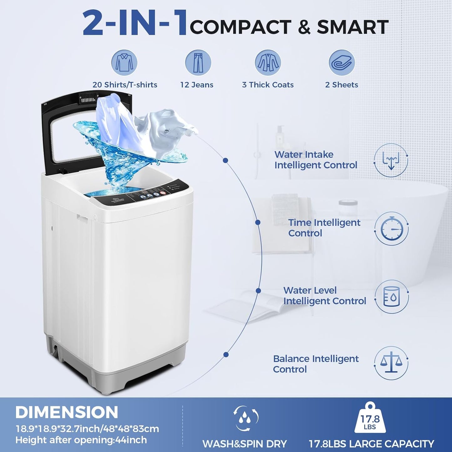 17.8lbs Portable Apartment Ventless Washer & Dryer Combo (Glass)