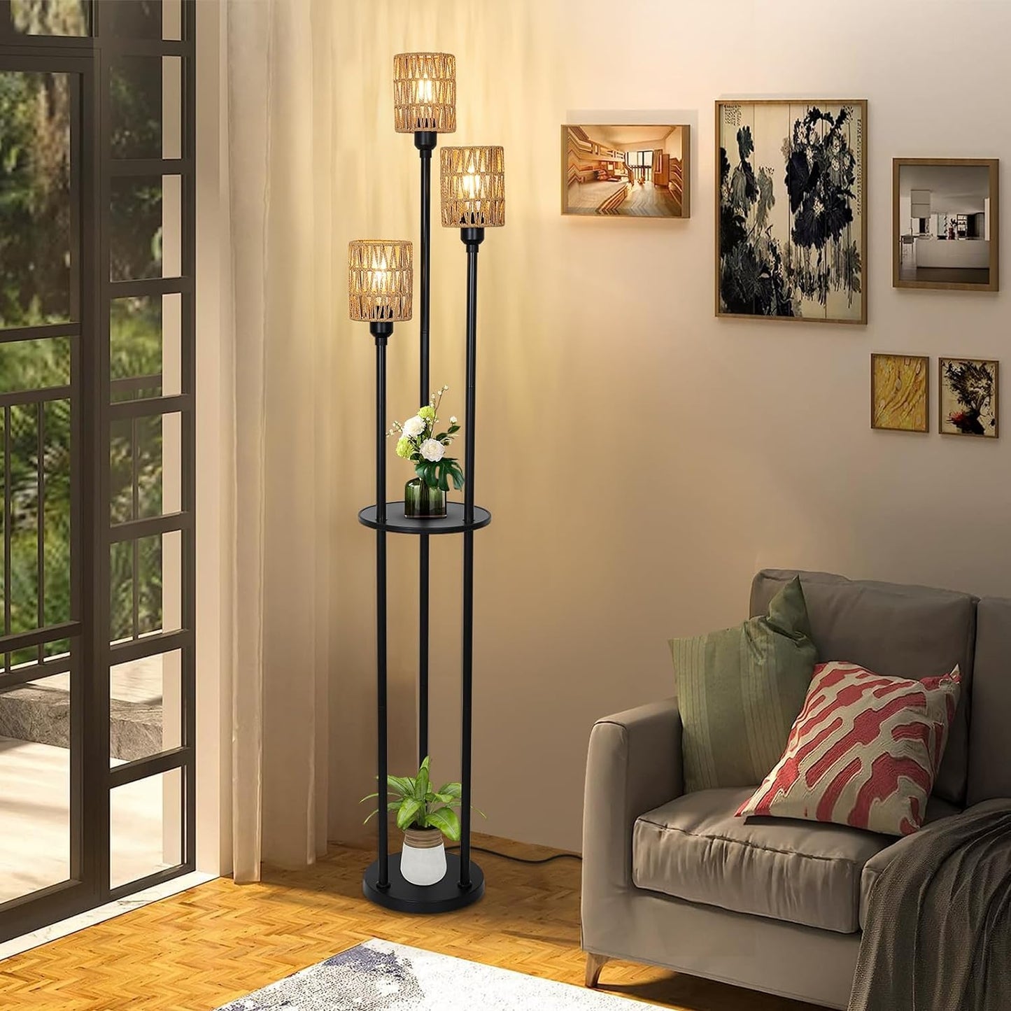 Farmhouse Rattan Living Room Floor Lamp