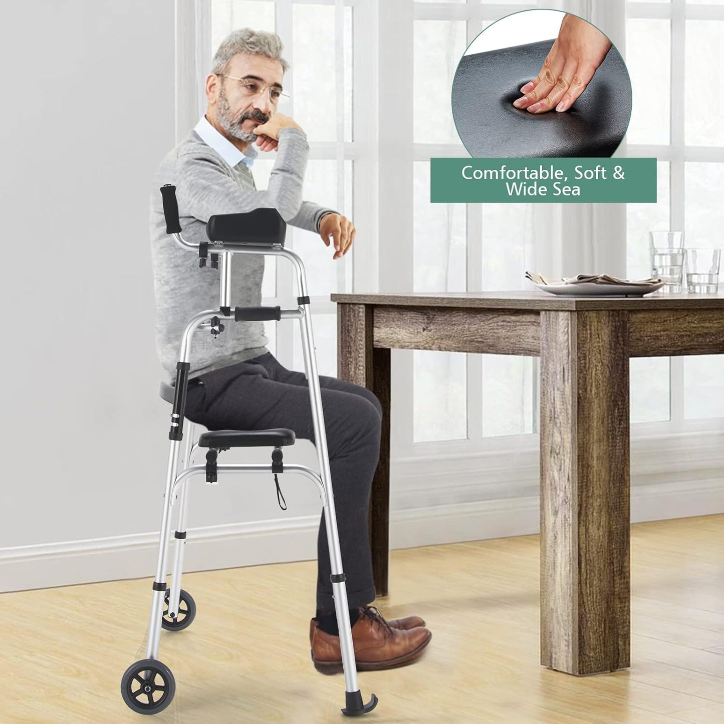 Senior Lightweight Upright Mobility Walker With Seat