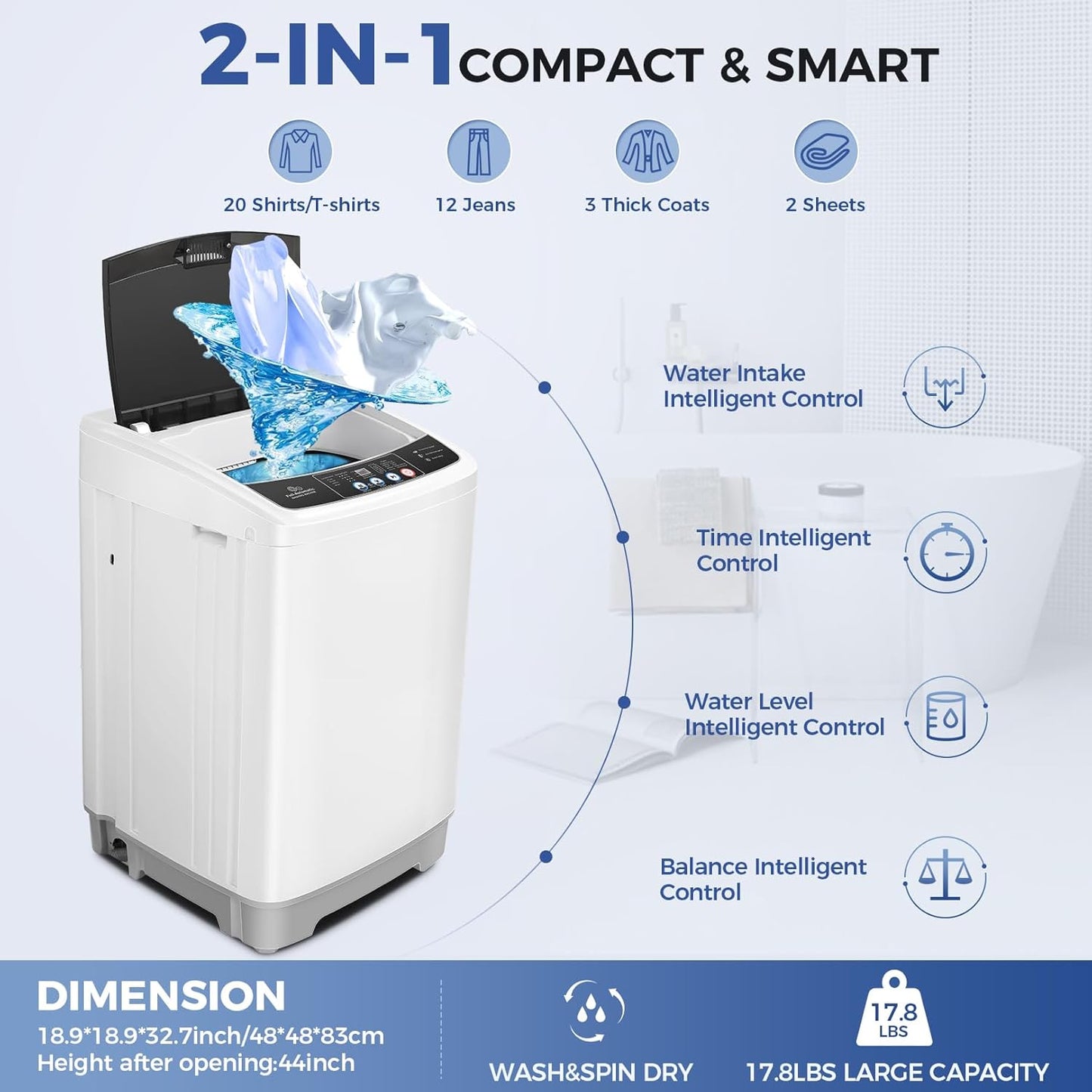 17.8lbs Portable Apartment Ventless Washer & Dryer Combo