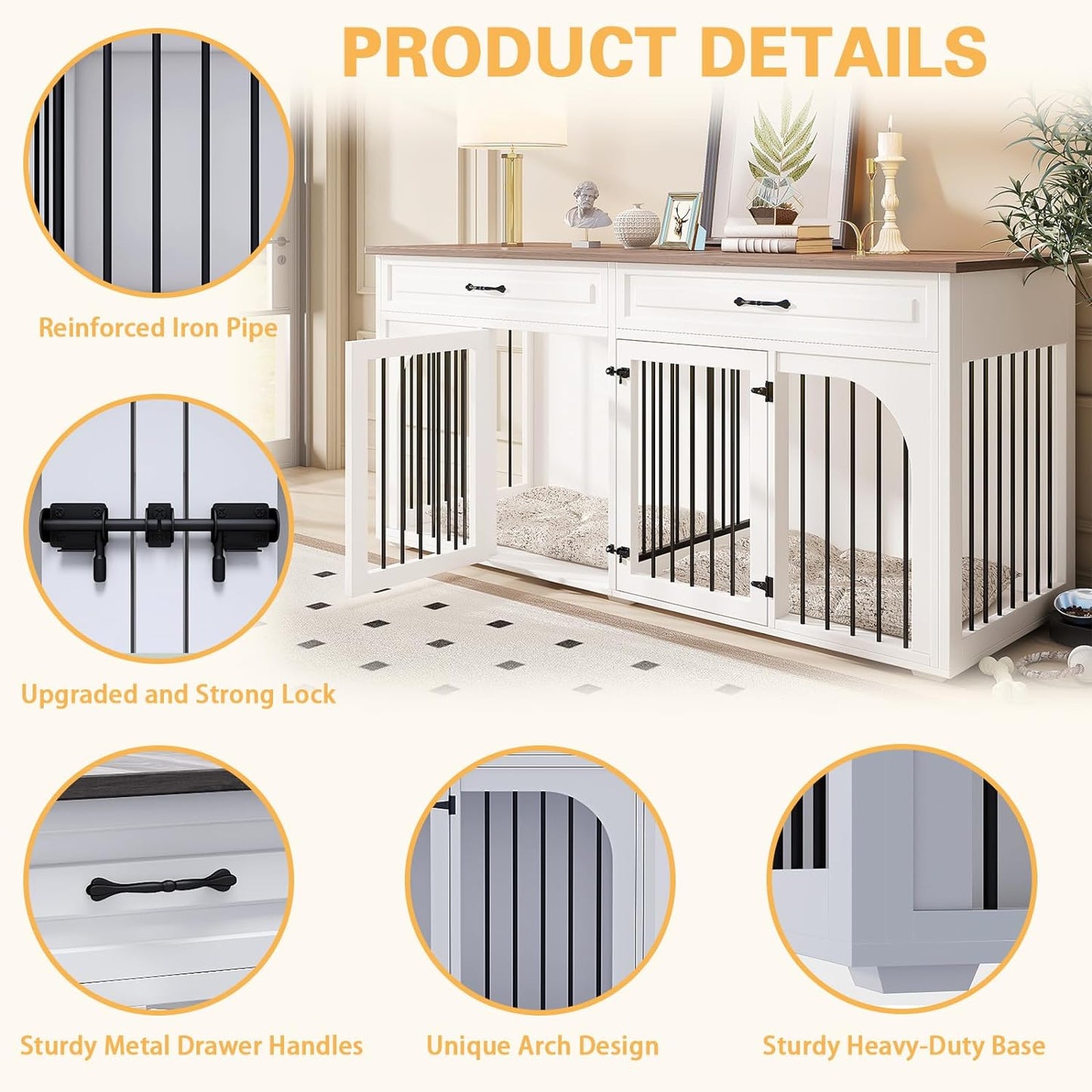 74.8" Norris Double Dog Crate Furniture For 2 Dogs