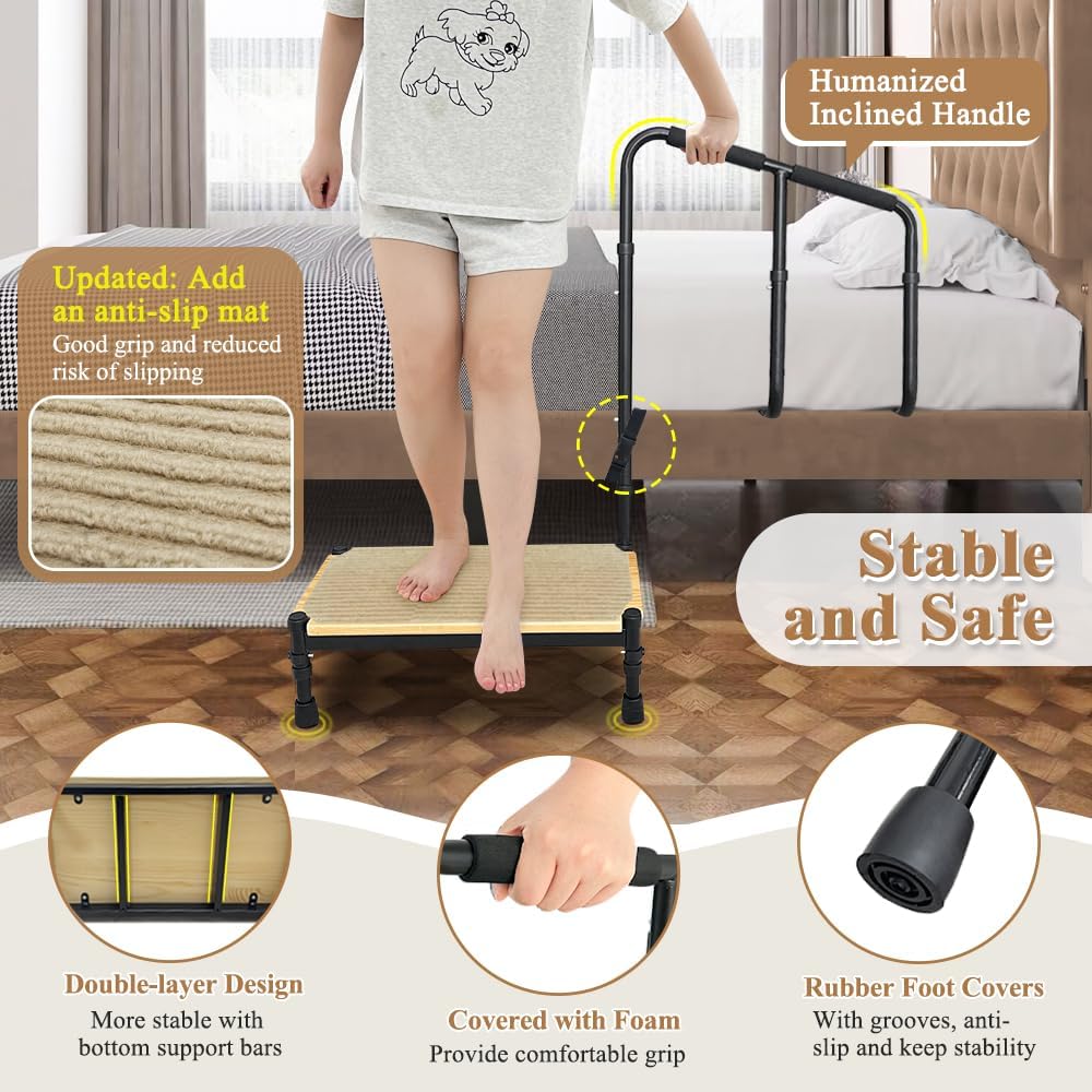 21.5" Elderly Bedside Step Stool With Bed Rail