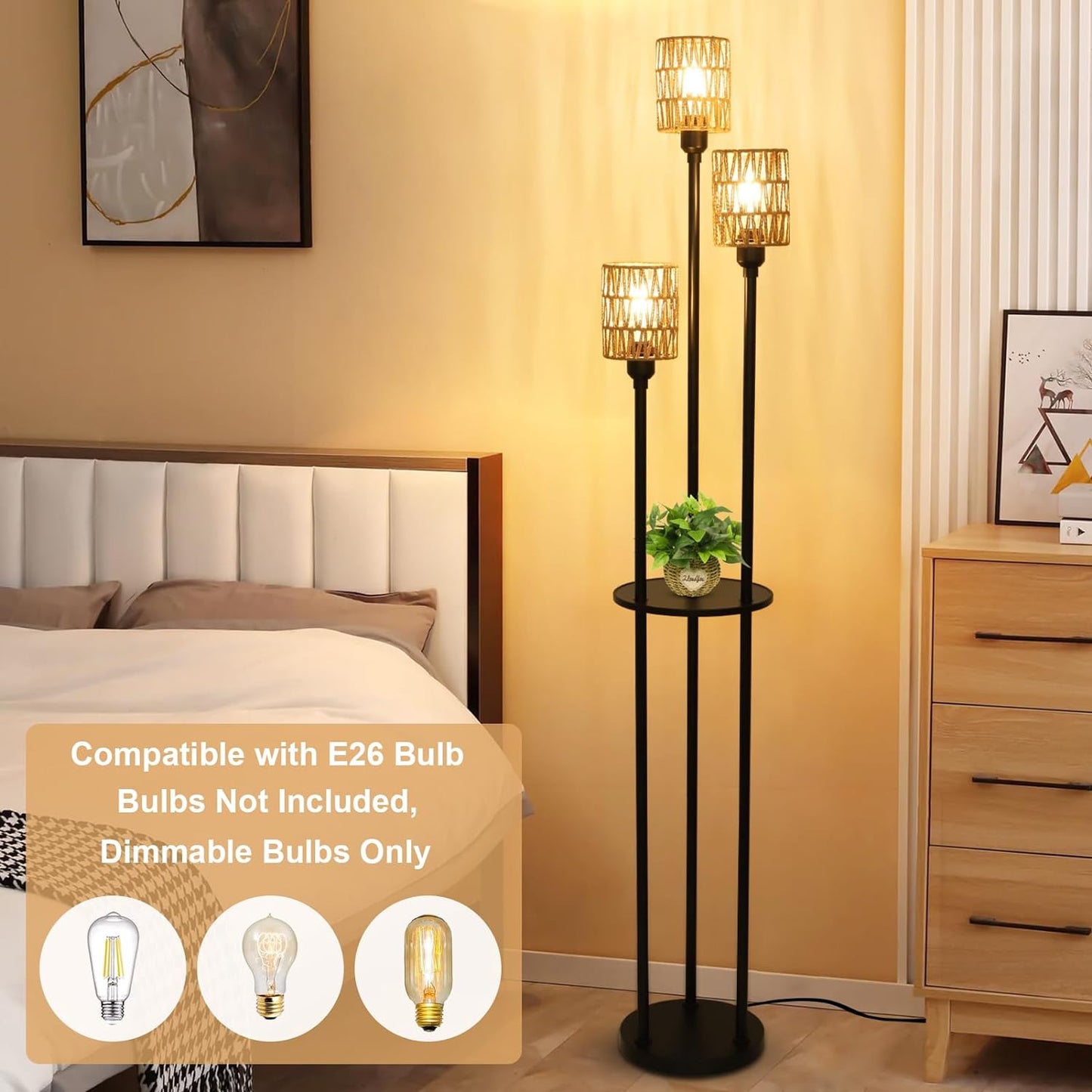 Farmhouse Rattan Living Room Floor Lamp