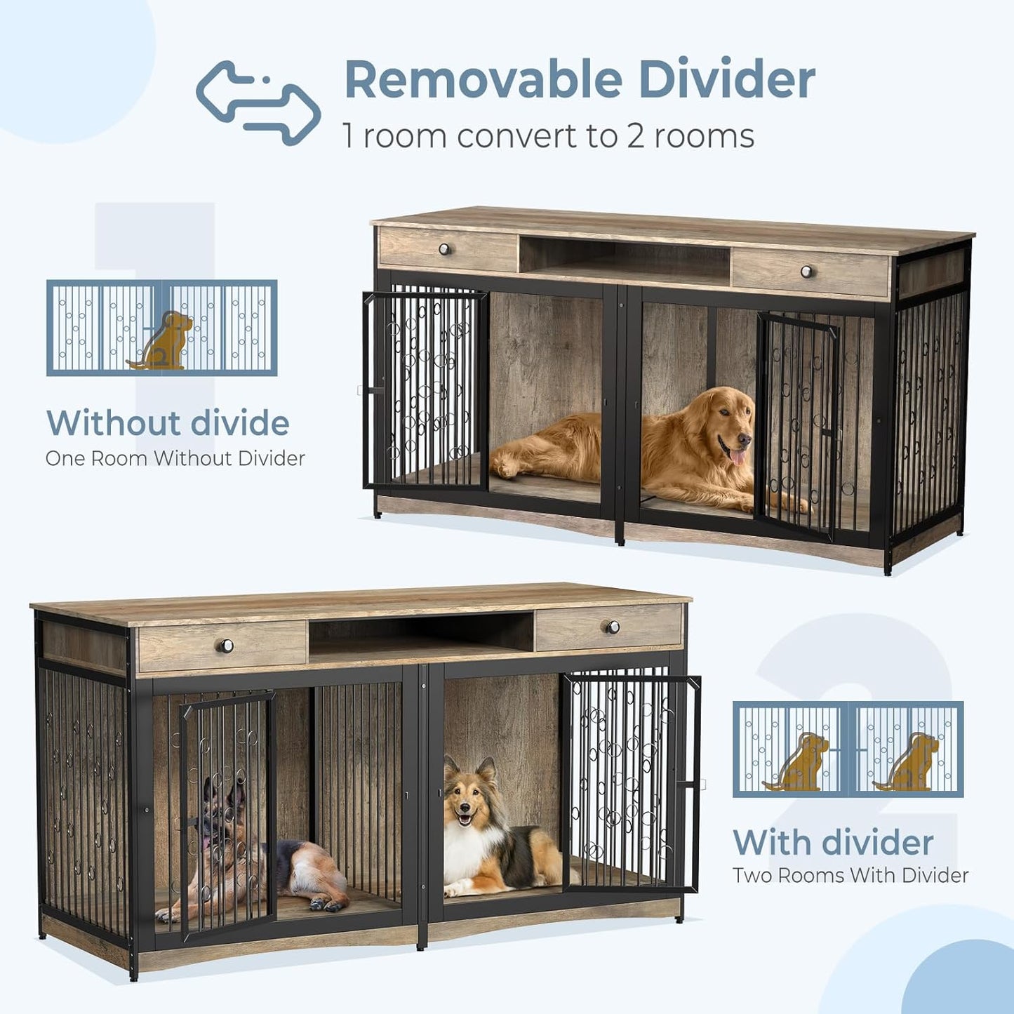 70.8" Larson Double Dog Crate Furniture For 2 Dogs