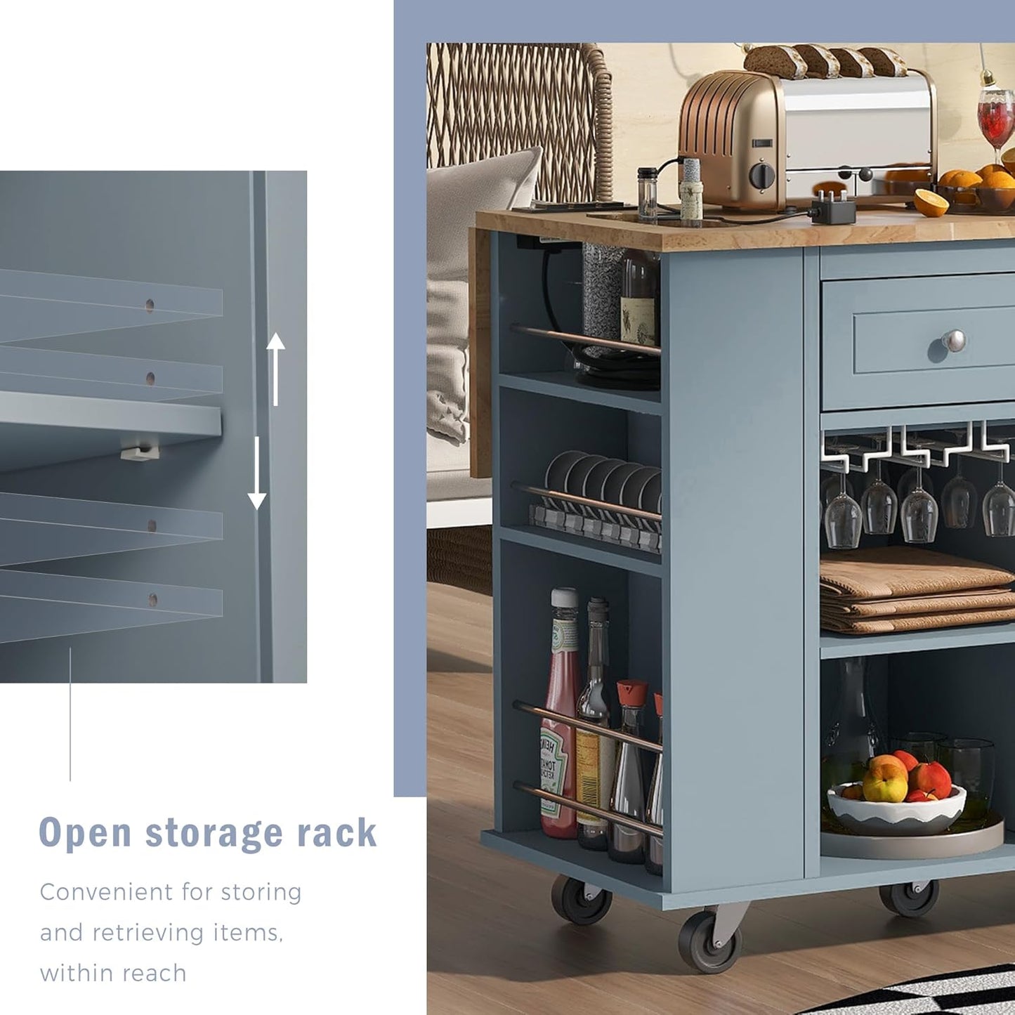 Ollie Rolling Drop Leaf Kitchen Island Cart