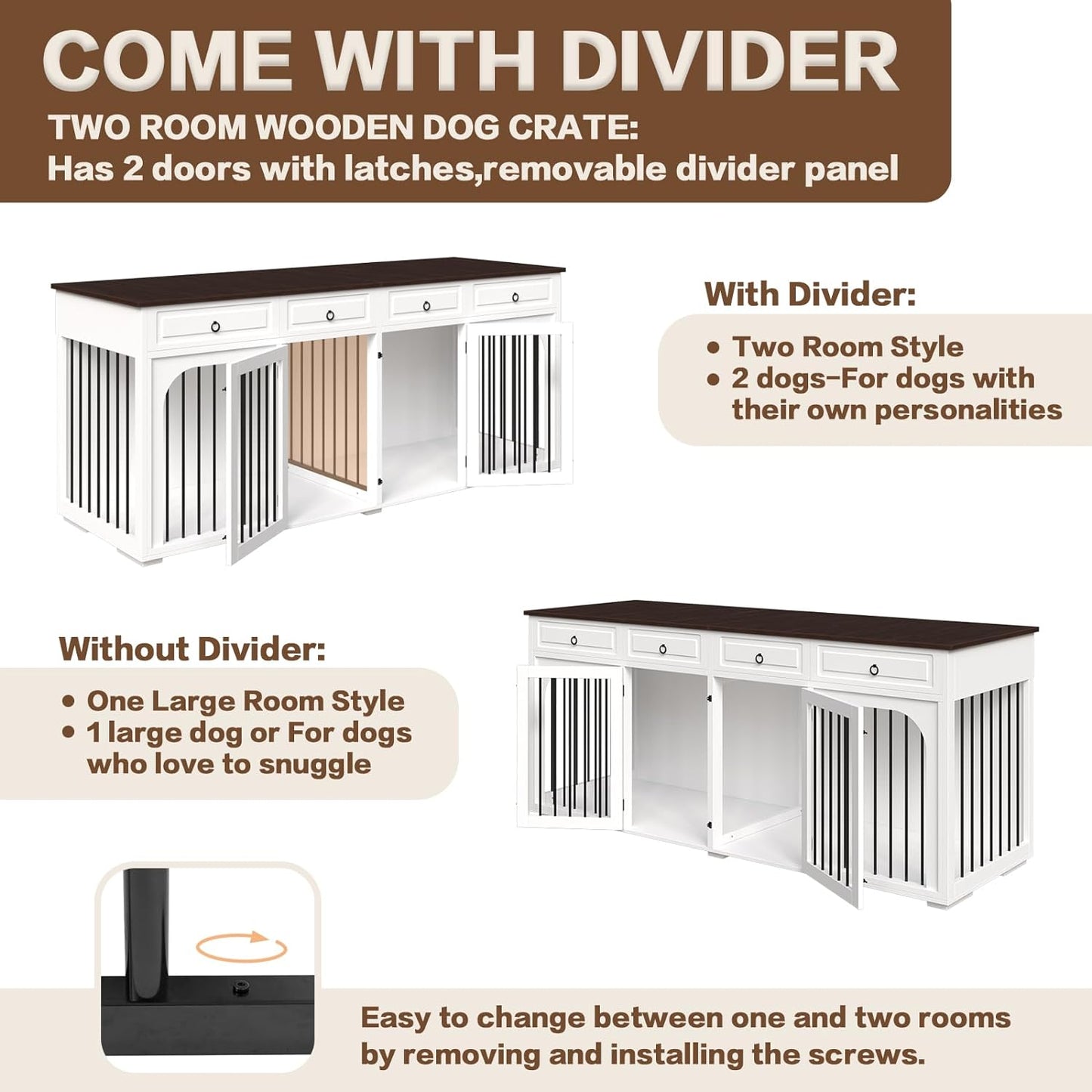 86.6" Elle Double Dog Crate Furniture For 2 Dogs