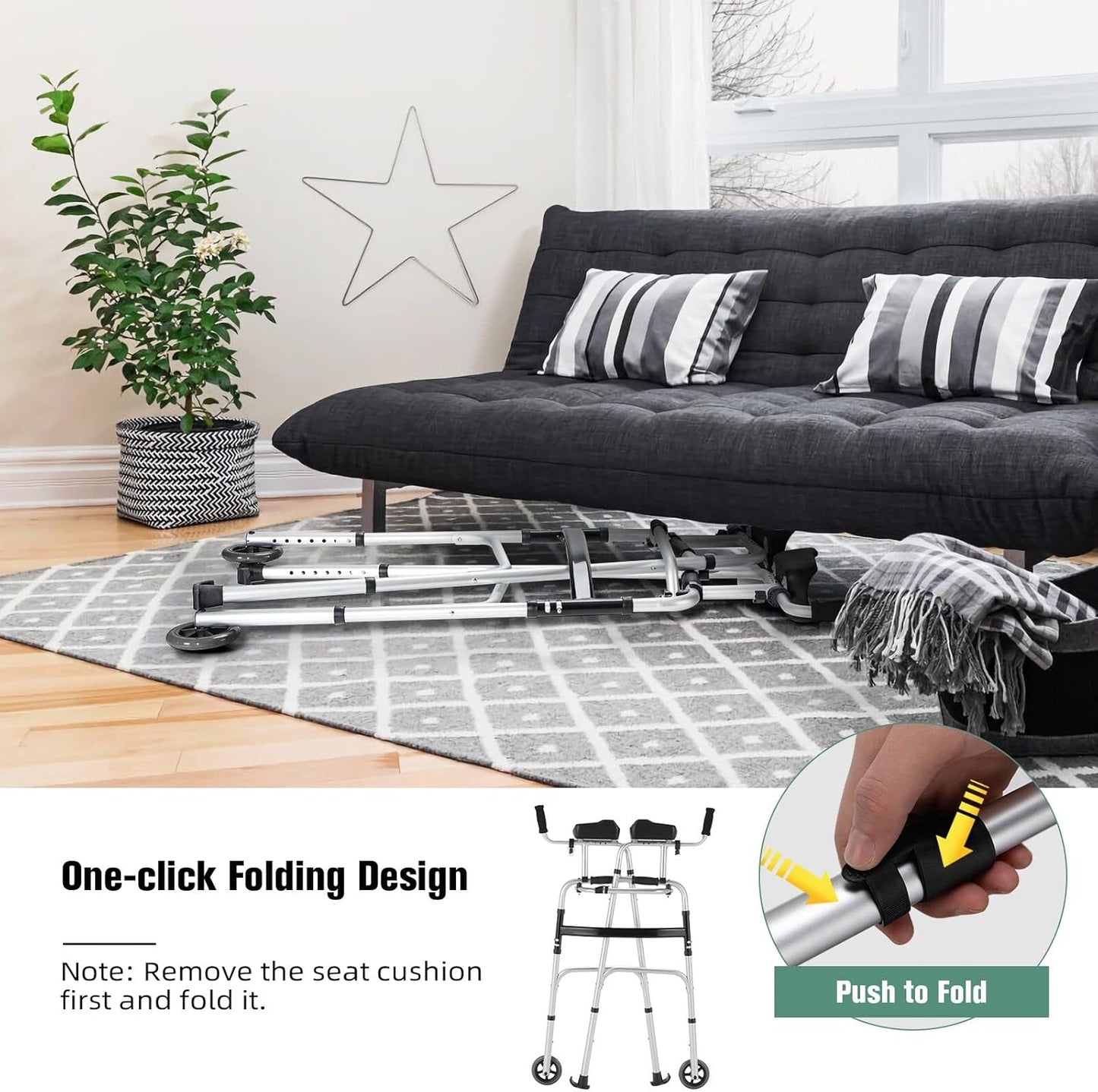Senior Lightweight Upright Mobility Walker With Seat