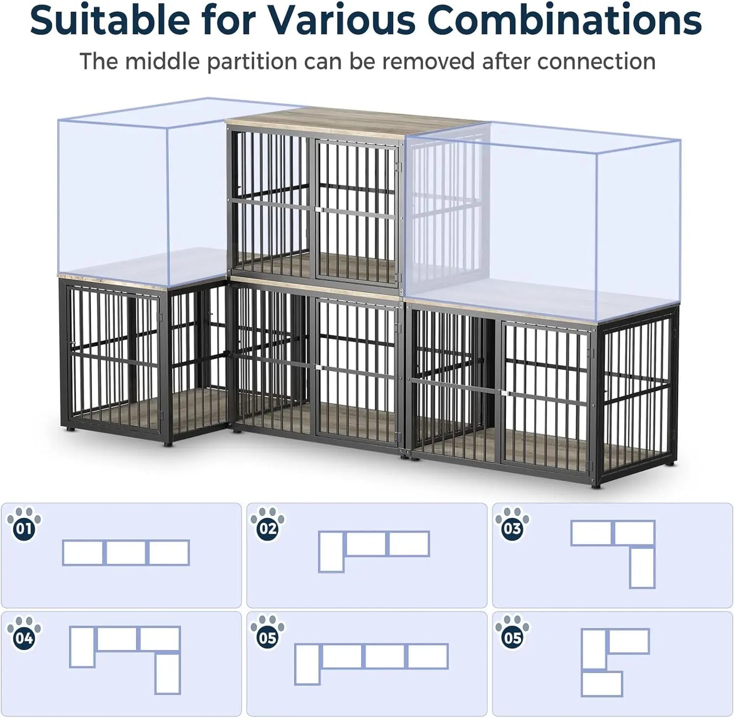 74.2" Lili Double Dog Crate Furniture For 2 Dogs Canva Home