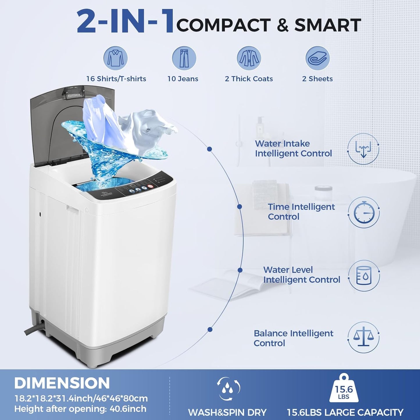 15.6lbs Portable Apartment Ventless Washer & Dryer Combo