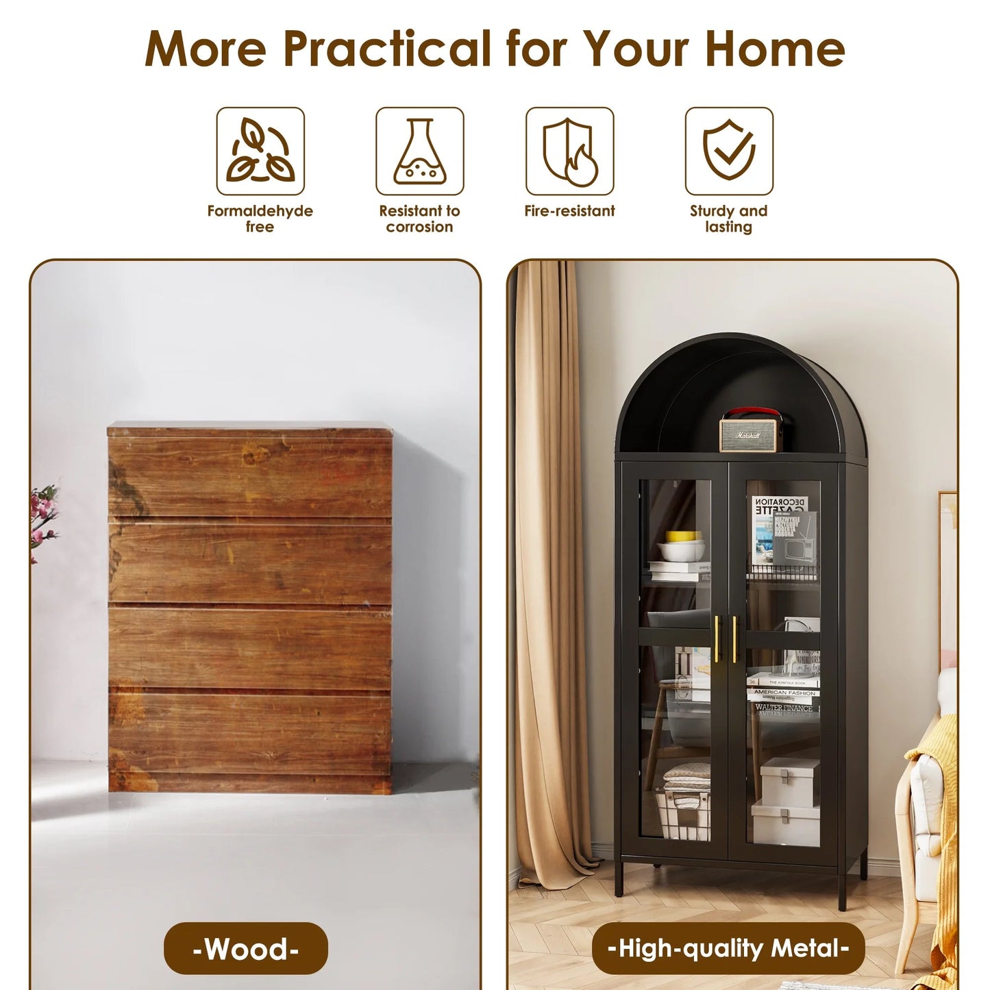 Halle Black Arched Storage Display Cabinet Canva Home