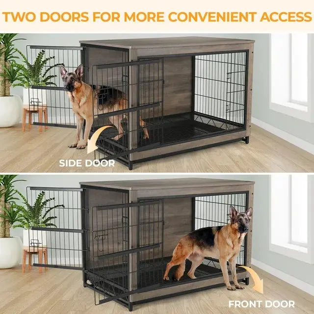 44.1" Salma Rustic Large Dog Crates Furniture Canva Home