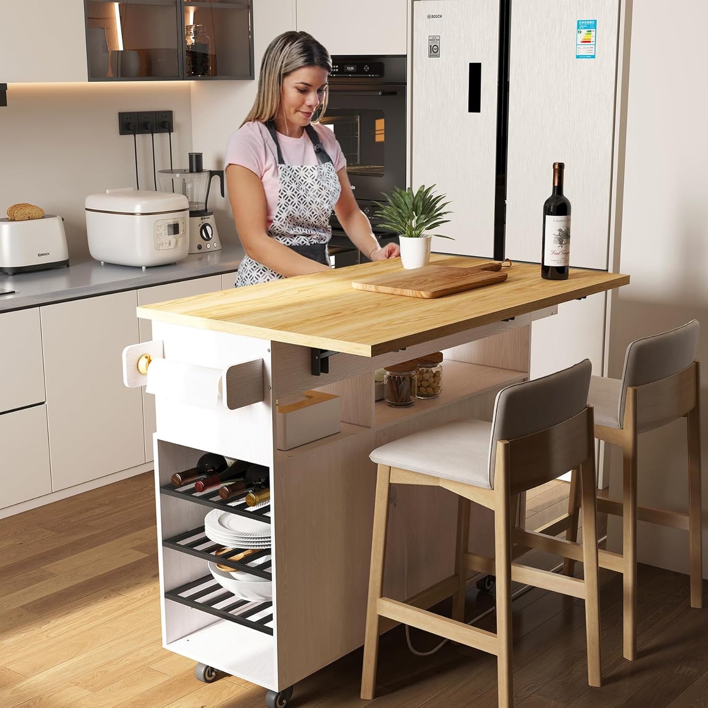 Myles Rolling Drop Leaf Kitchen Island Cart