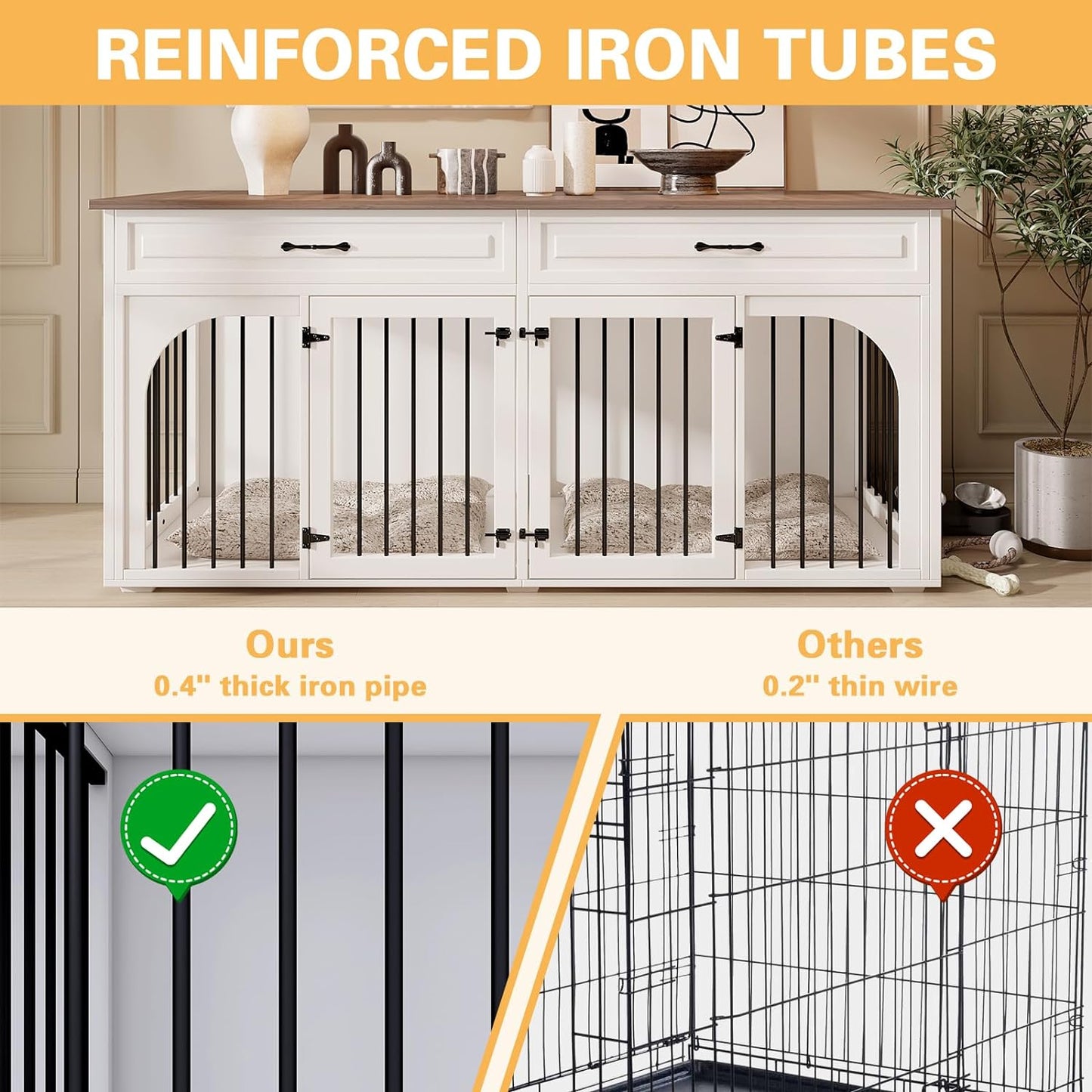 74.8" Norris Double Dog Crate Furniture For 2 Dogs