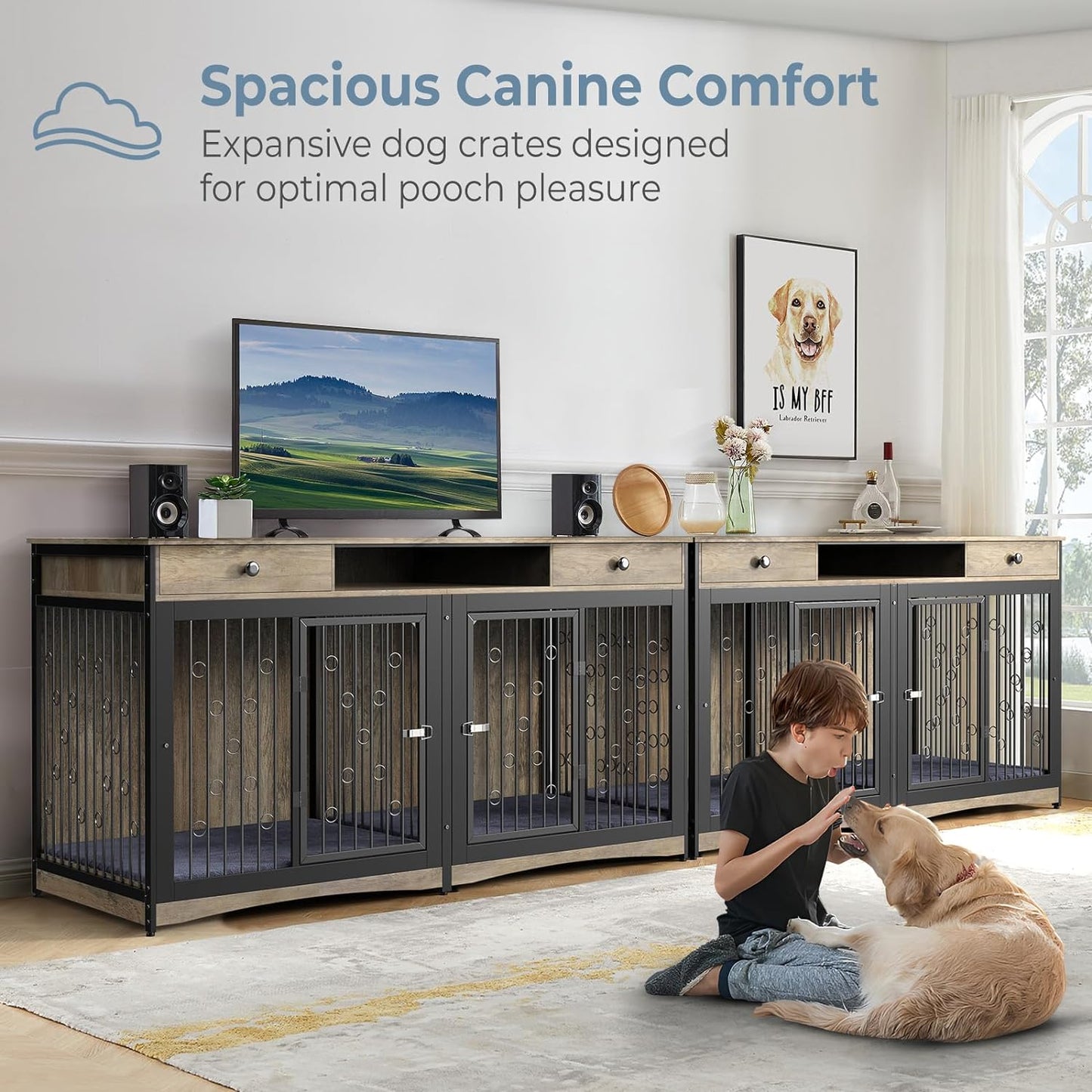 70.8" Larson Double Dog Crate Furniture For 2 Dogs