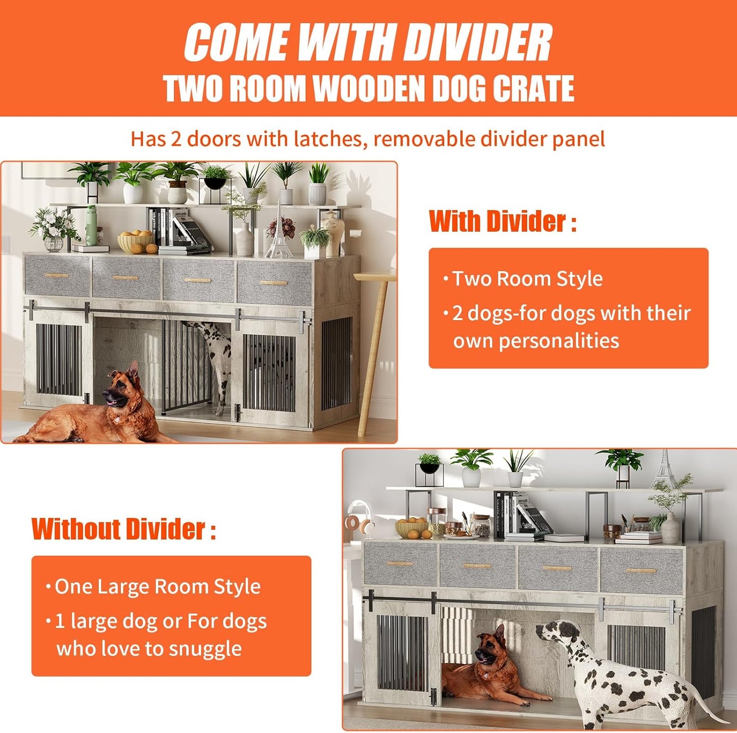 71" Drake Double Dog Crate Furniture For 2 Dogs