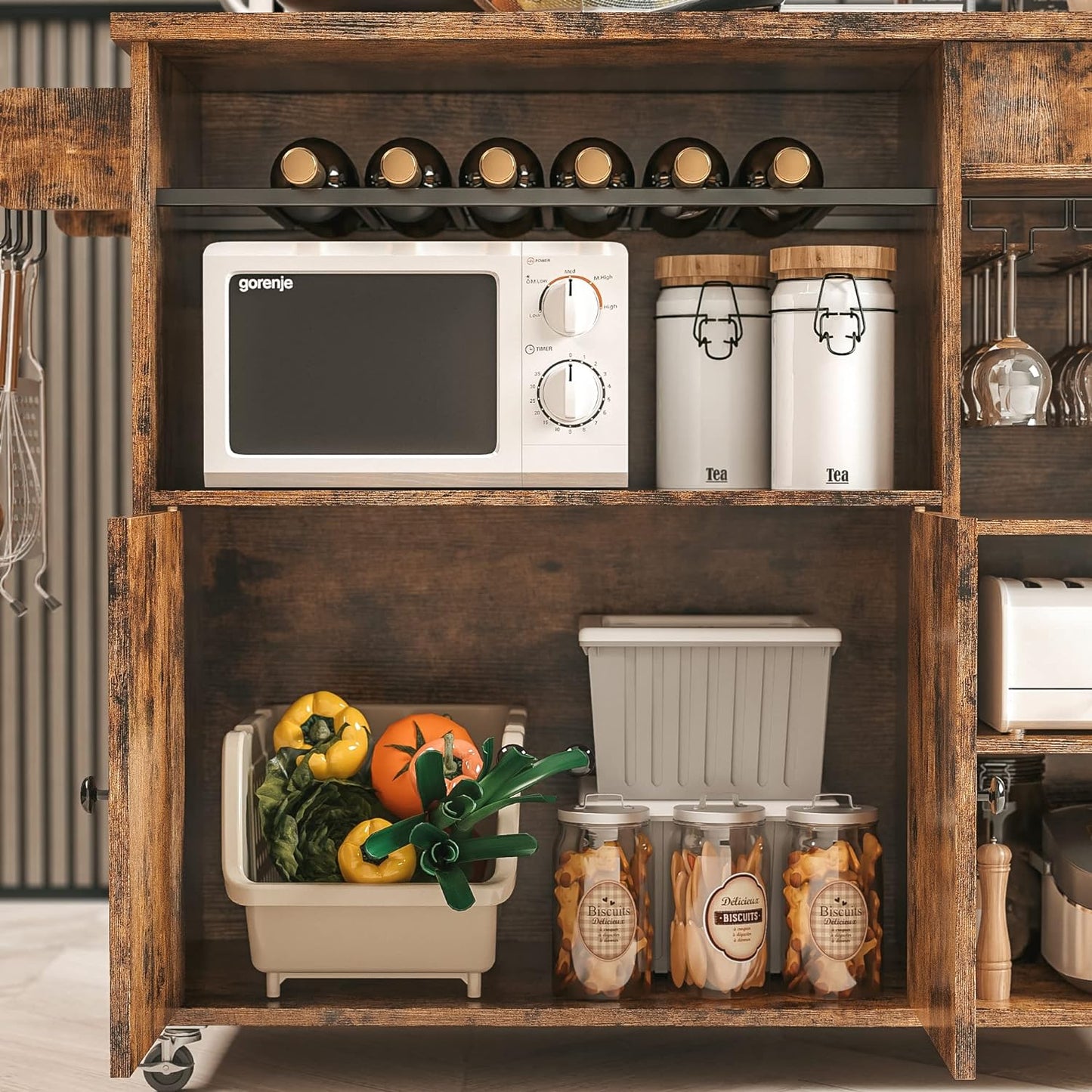 Rustic Rolling Drop Leaf Kitchen Island Cart