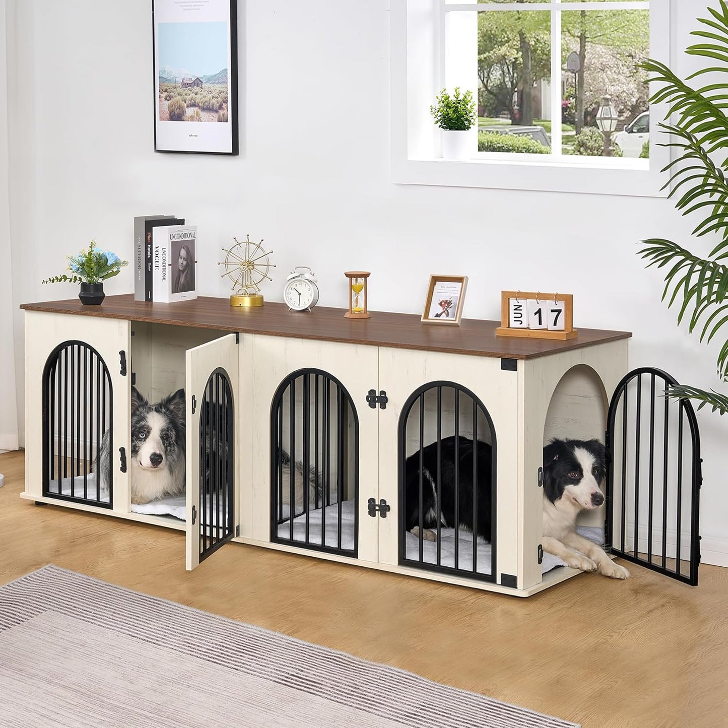 70.9" Oskar Double Dog Crate Furniture For 2 Dogs