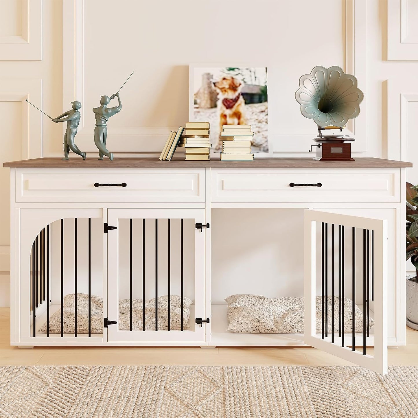 74.8" Norris Double Dog Crate Furniture For 2 Dogs