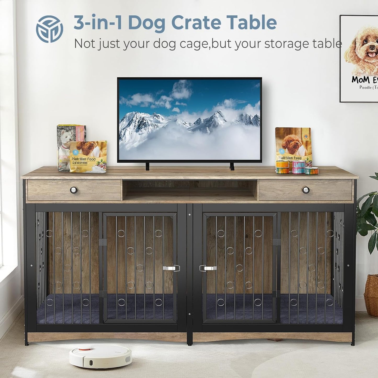 70.8" Larson Double Dog Crate Furniture For 2 Dogs