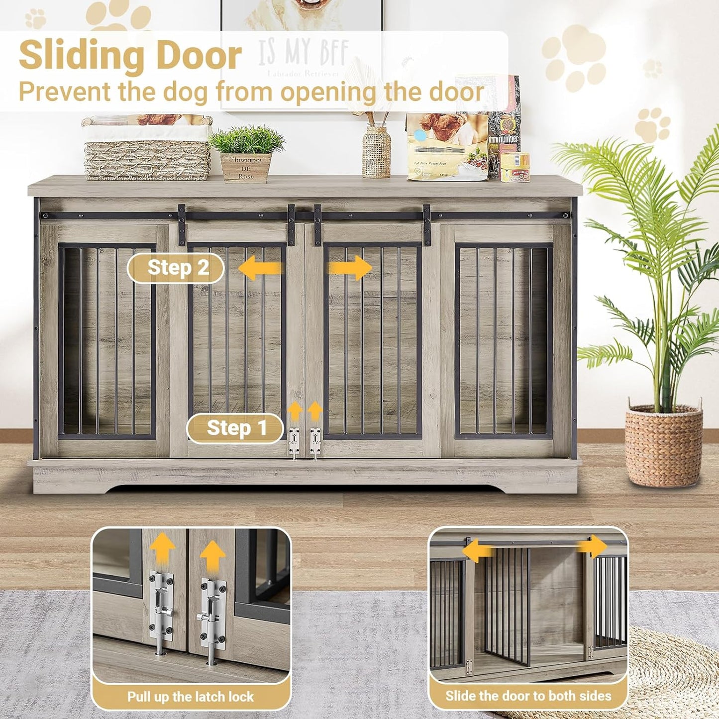 60.6" Gina Double Dog Crate Furniture For 2 Dogs