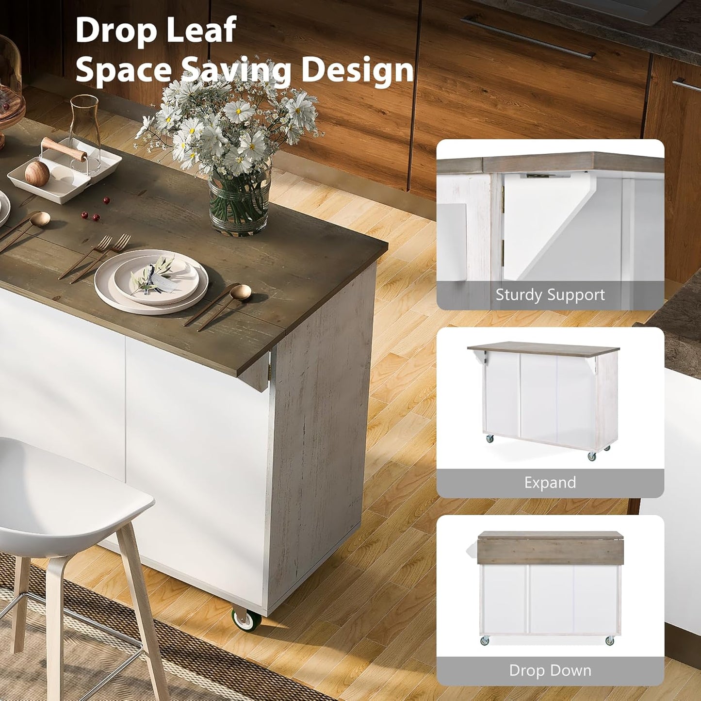 Shane Rolling Drop Leaf Kitchen Island Cart