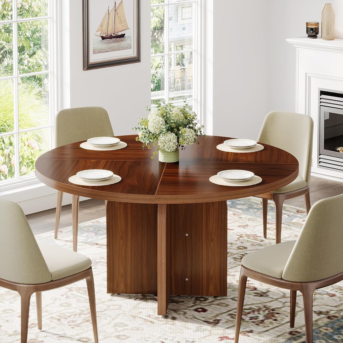 Irwin Round Rustic Farmhouse Dining Table For 4