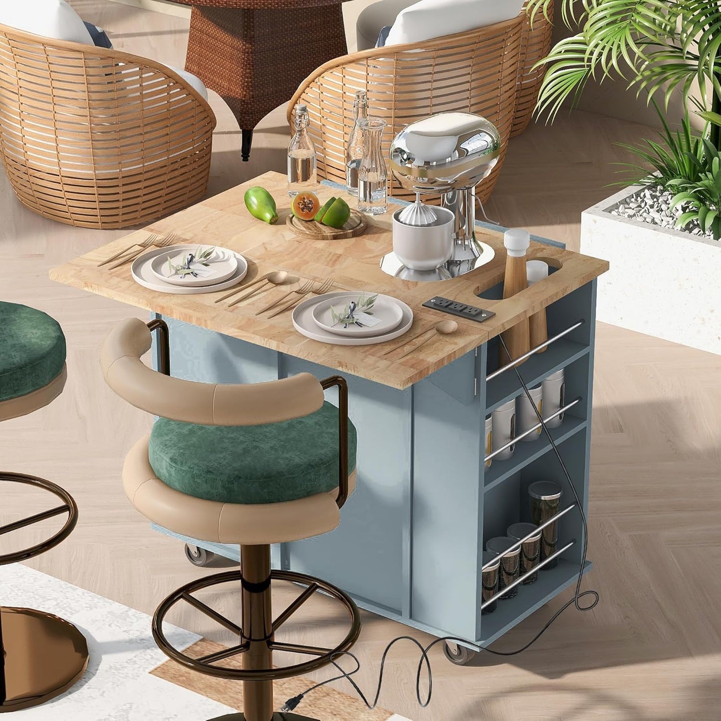 Ollie Rolling Drop Leaf Kitchen Island Cart