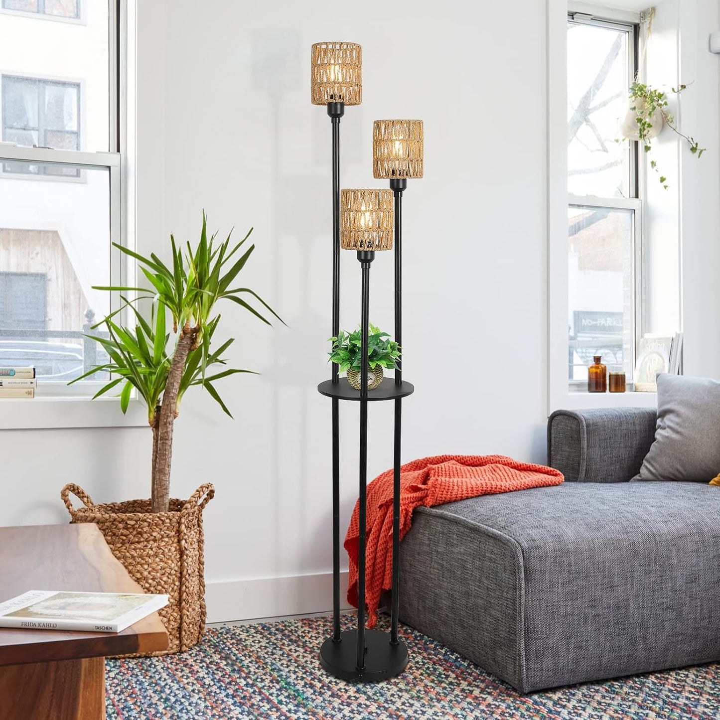 Farmhouse Rattan Living Room Floor Lamp