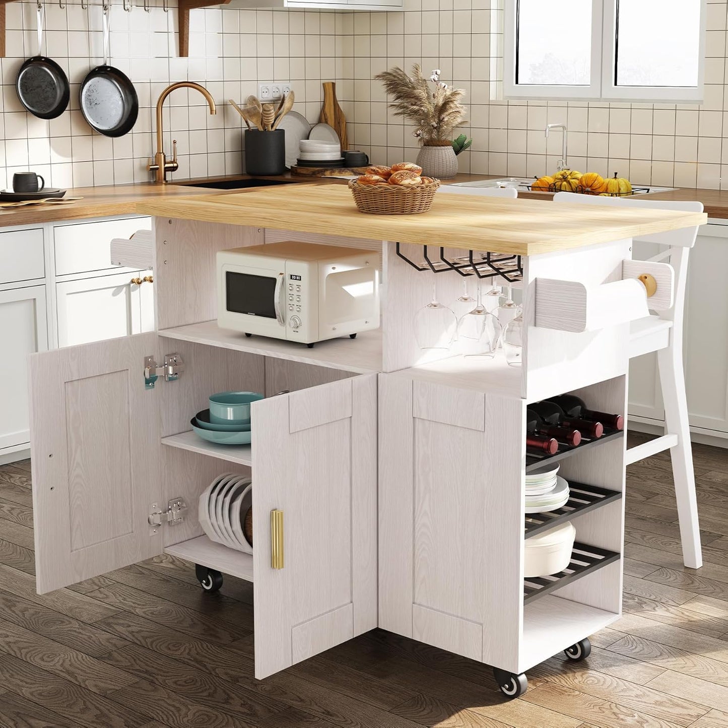 Myles Rolling Drop Leaf Kitchen Island Cart