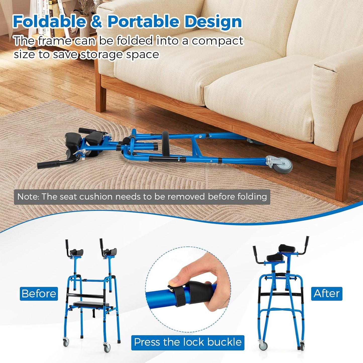 Senior Lightweight Upright Mobility Walker With Seat