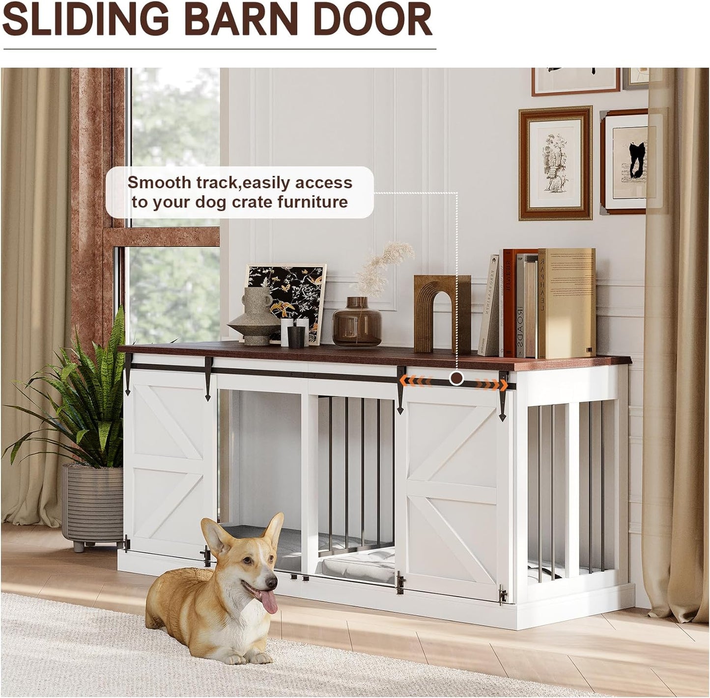 71" Farmhouse Double Dog Crate Furniture For 2 Dogs