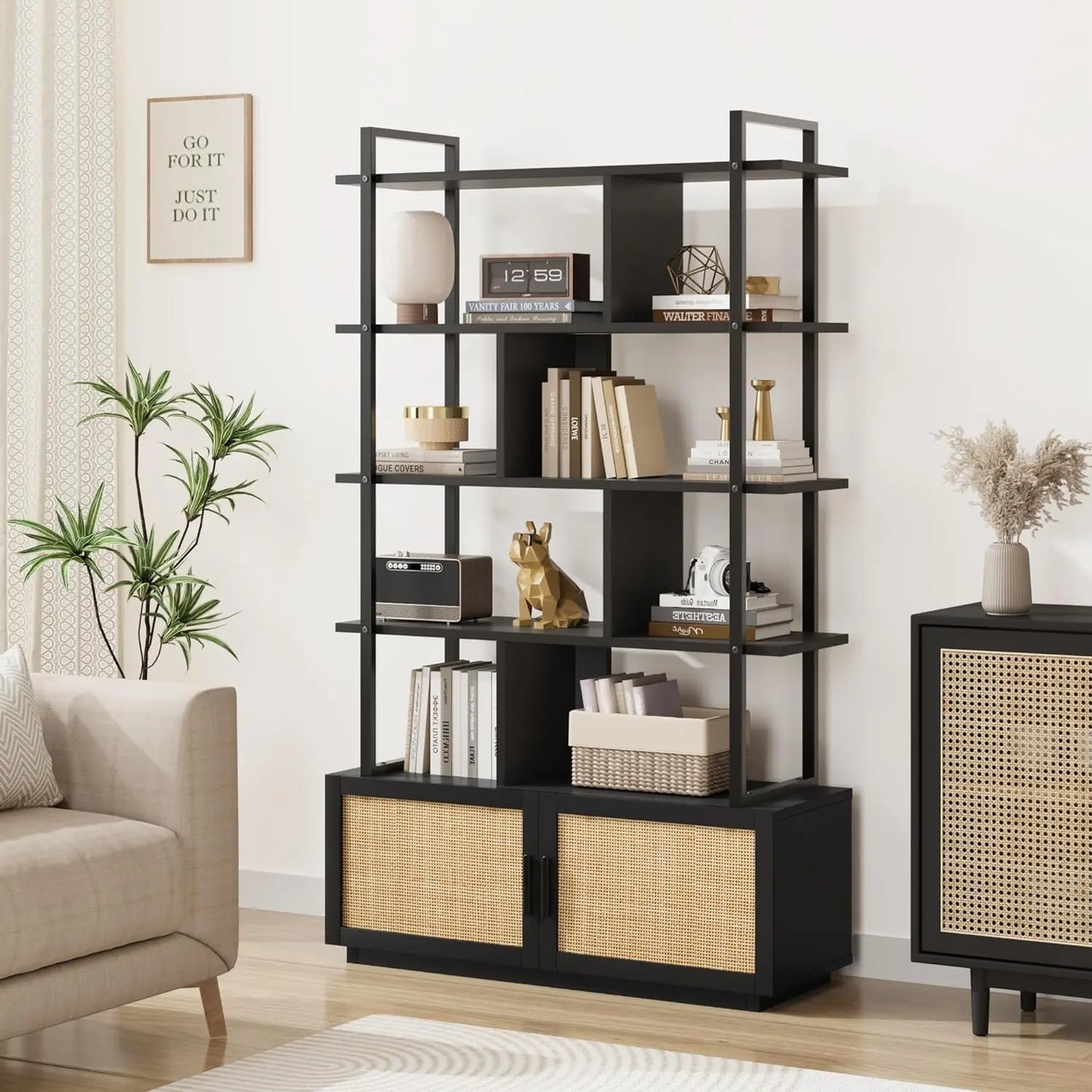 Lam Tall Rattan Bookcase Bookshelf Canva Home