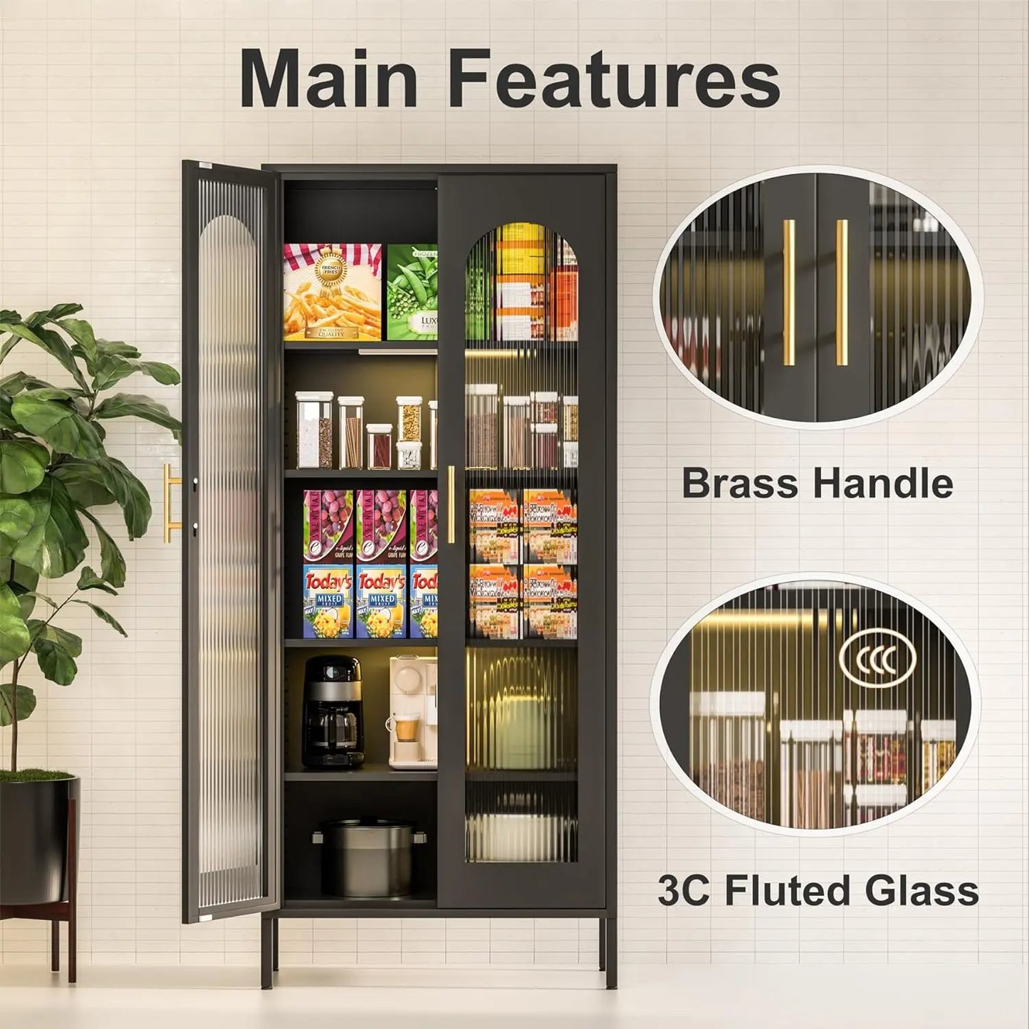 Flores Black Cabinet With Glass Canva Home